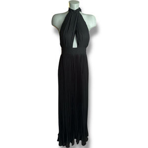 Pink Lily Black Pleated Halter Maxi Dress Size XS